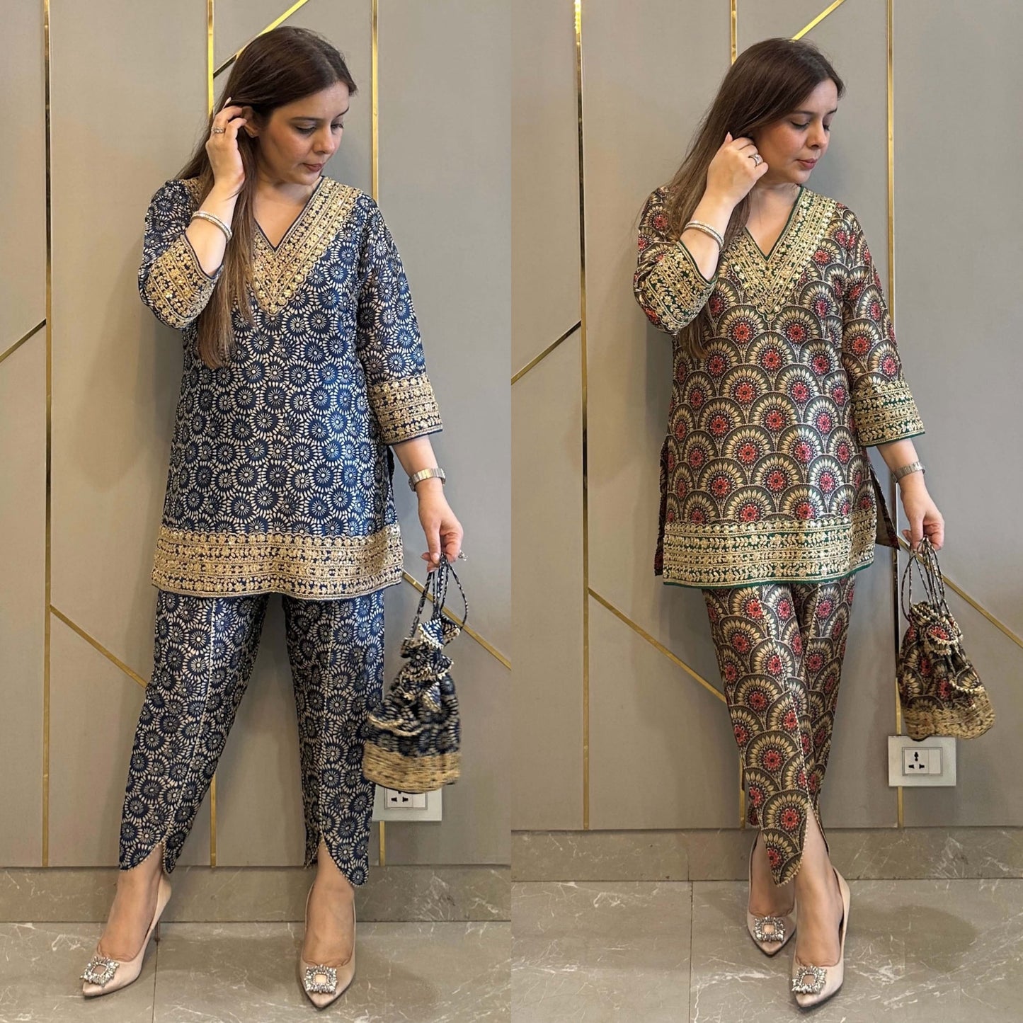Full length lifestyle presentation showcasing the complete maroon traditional dress ensemble on a model to display realistic size proportions and flow.