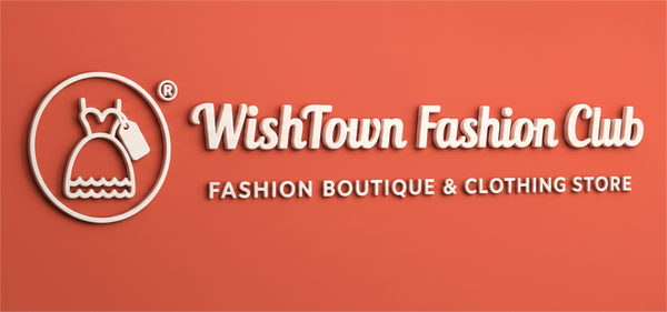Logo of WishTown Fashion Club on a red background