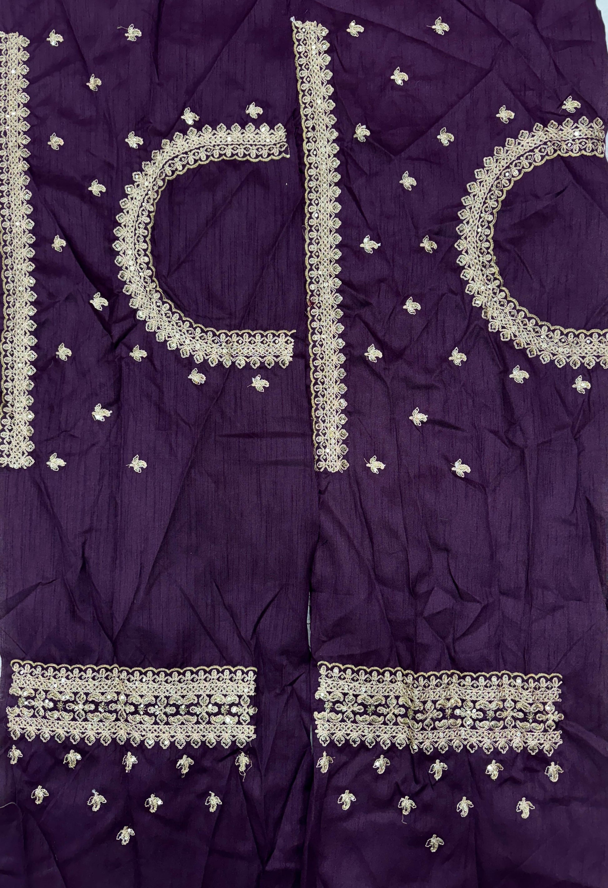 Flat lay of wine Rangoli silk saree and embroidered Banglori silk blouse complete set - WishTown Fashion Club