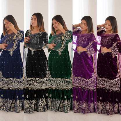 Velvet Top Sharara Set - WishTown Fashion Club®