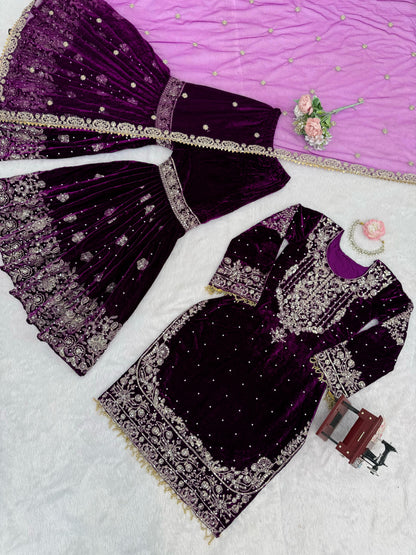 Velvet Top Sharara Set - WishTown Fashion Club®