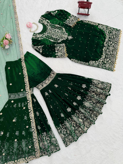 Velvet Top Sharara Set - WishTown Fashion Club®