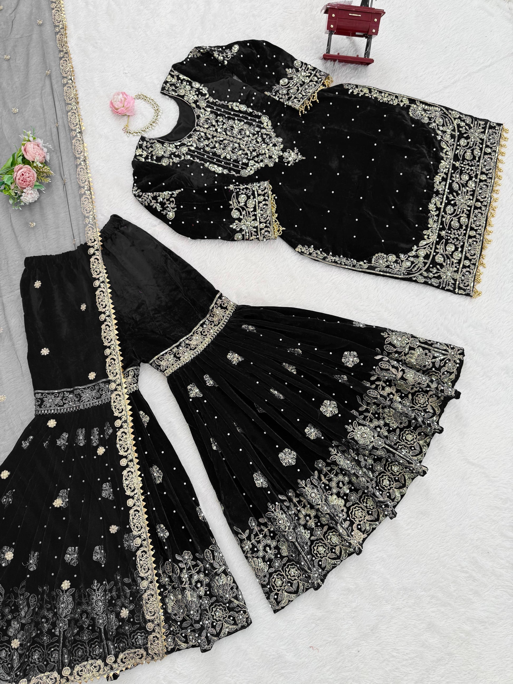 Velvet Top Sharara Set - WishTown Fashion Club®