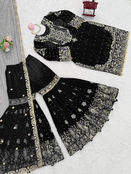 Velvet Top Sharara Set - WishTown Fashion Club®