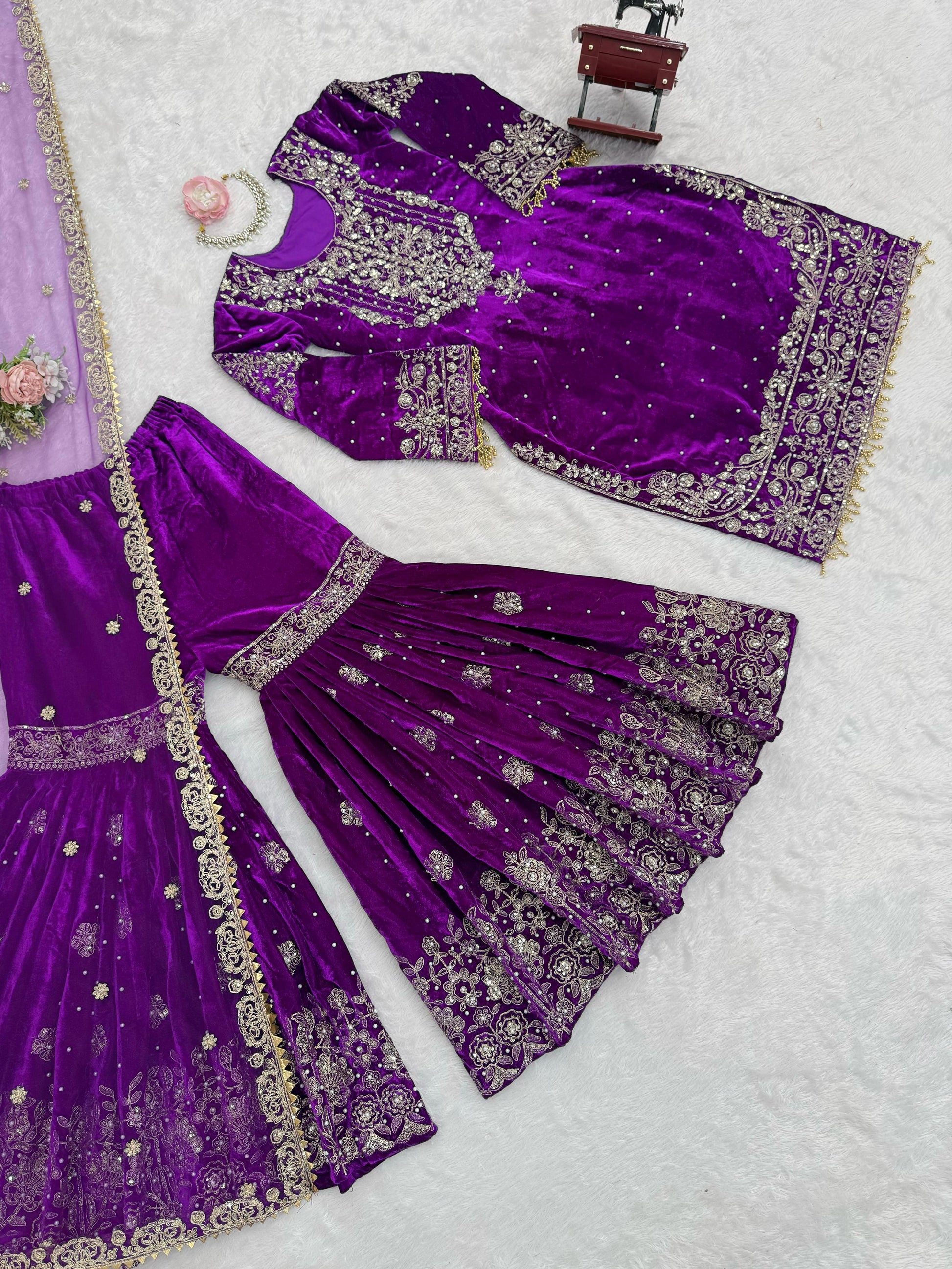 Velvet Top Sharara Set - WishTown Fashion Club®