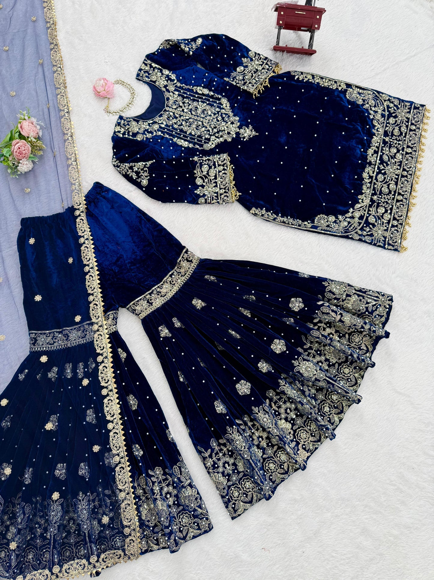 Velvet Top Sharara Set - WishTown Fashion Club®