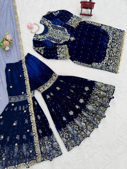 Velvet Top Sharara Set - WishTown Fashion Club®