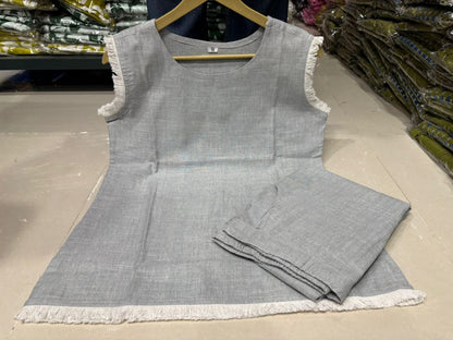 Gray all-season co-ord set crafted from premium South cotton with a 24+ inch top and 38 inch palazzo for a relaxed fit – WishTown Fashion Club