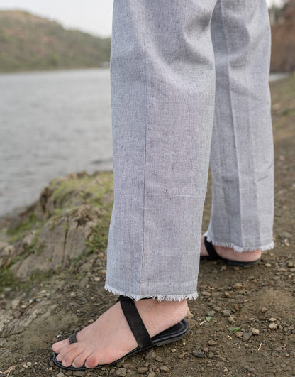 Modern gray cotton co-ord set with feminine lace top and easy-fit palazzo, ideal for daily and summer wear – WishTown Fashion Club