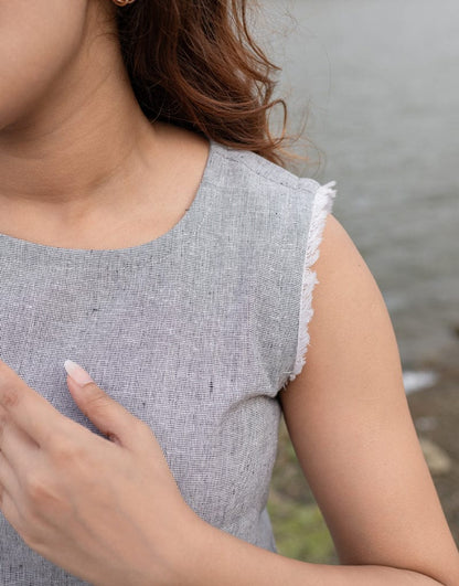 Trendy gray South cotton co-ord set with lace-detailed top and relaxed palazzo suitable for everyday and festive casual styling – WishTown Fashion Club