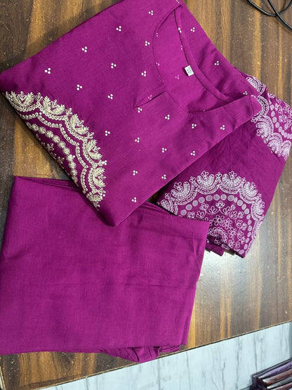 Beautiful cotton kurti pant and dupatta set - WishTown Fashion Club®