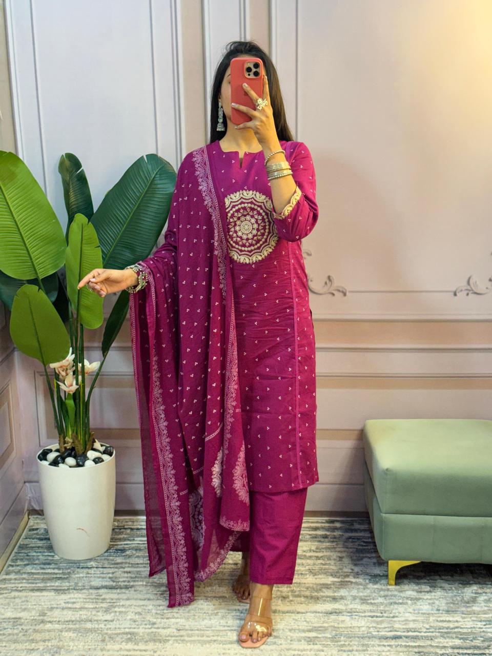 Beautiful cotton kurti pant and dupatta set - WishTown Fashion Club®