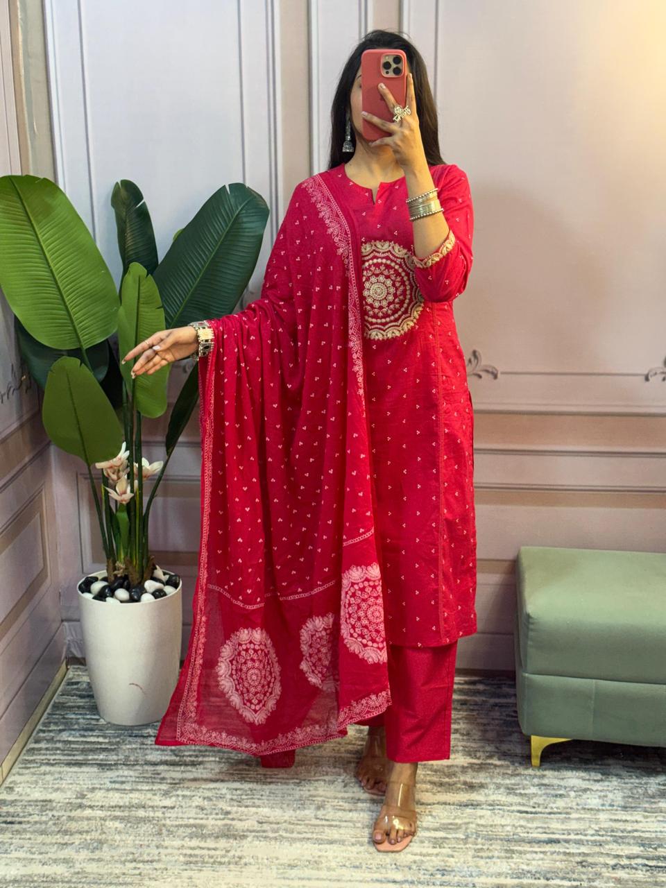 Beautiful cotton kurti pant and dupatta set - WishTown Fashion Club®