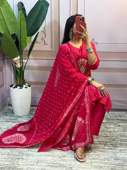 Beautiful cotton kurti pant and dupatta set - WishTown Fashion Club®