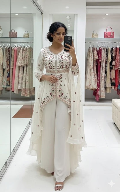 White designer festive outfit crafted in Rangoli silk with sequin embroidery and soft flowing dupatta – WishTown Fashion Club