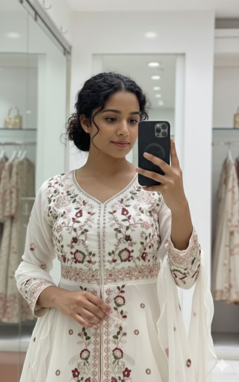 Stylish white three-piece ethnic wear set with sequin work top and comfortable plazzo – WishTown Fashion Club