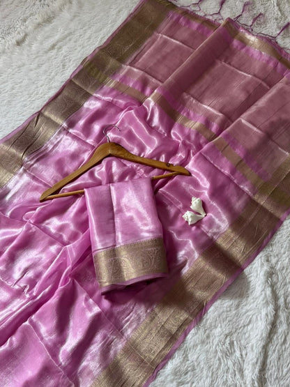 Graceful pink soft Space Silk saree featuring zari pallu and running blouse for timeless traditional elegance – WishTown Fashion Club