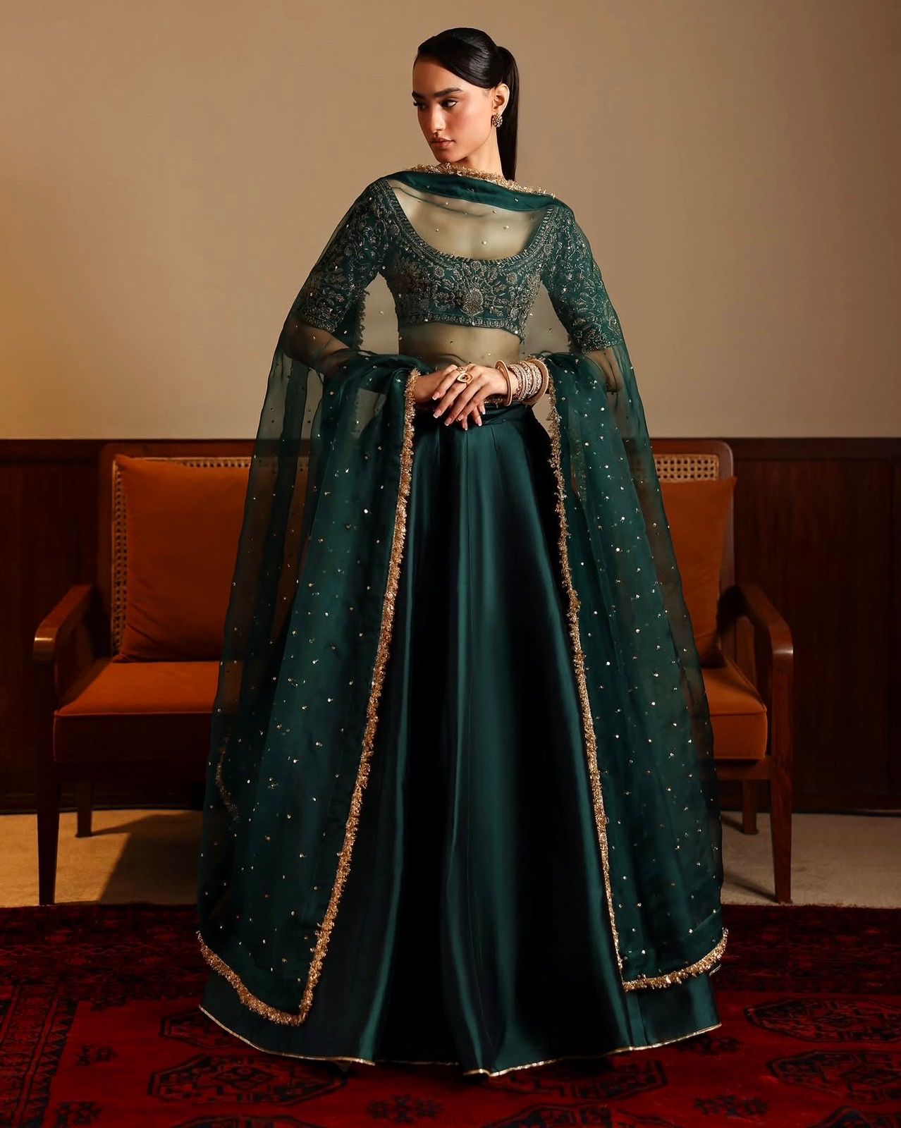 Green malai satin plain lehenga with can-can and embroidered blouse, paired with net dupatta – WishTown Fashion Club