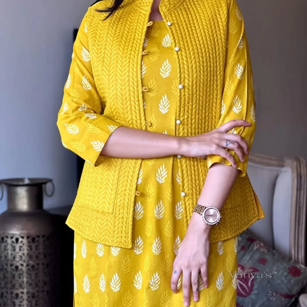 Cotton kurti pant set with stylish jacket - WishTown Fashion Club®