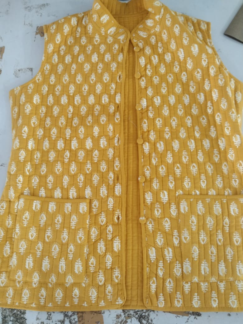 Mustard Yellow ethnic winter kurti pant jacket set back view – WishTown Fashion Club