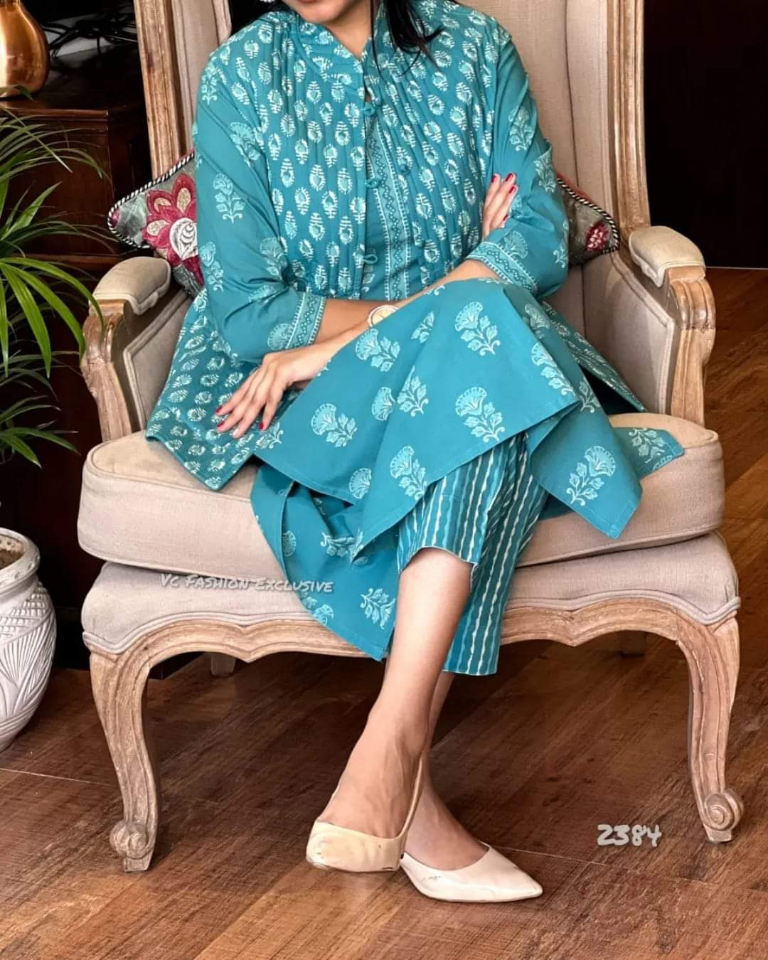 kurti pant set with a quilted cotton jacket - WishTown Fashion Club®