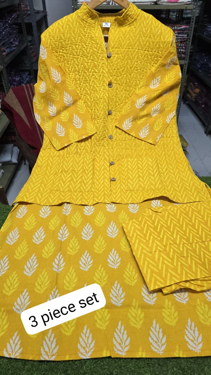 Cotton kurti pant set with stylish jacket - WishTown Fashion Club®