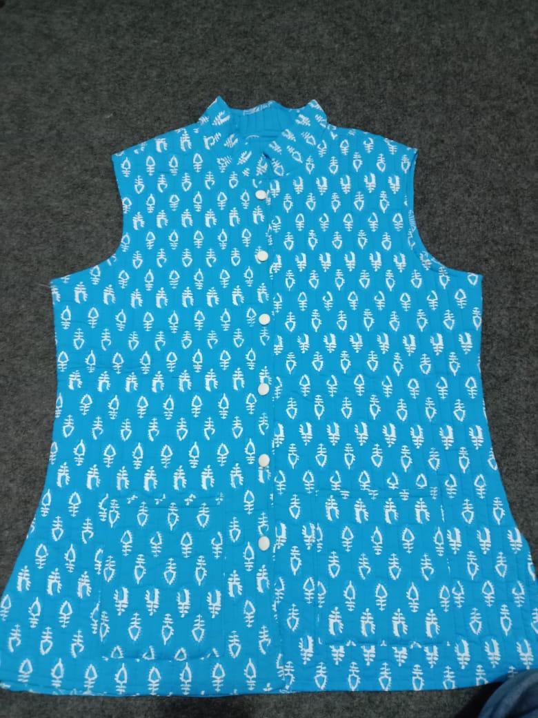 Sky blue ethnic winter kurti pant jacket set back view – WishTown Fashion Club