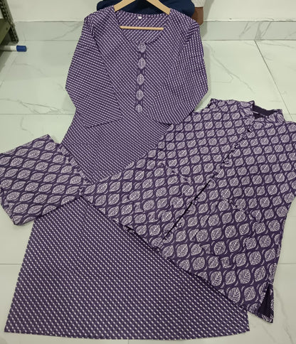Purple winter kurti pant set highlighting soft quilted cotton jacket – WishTown Fashion Club