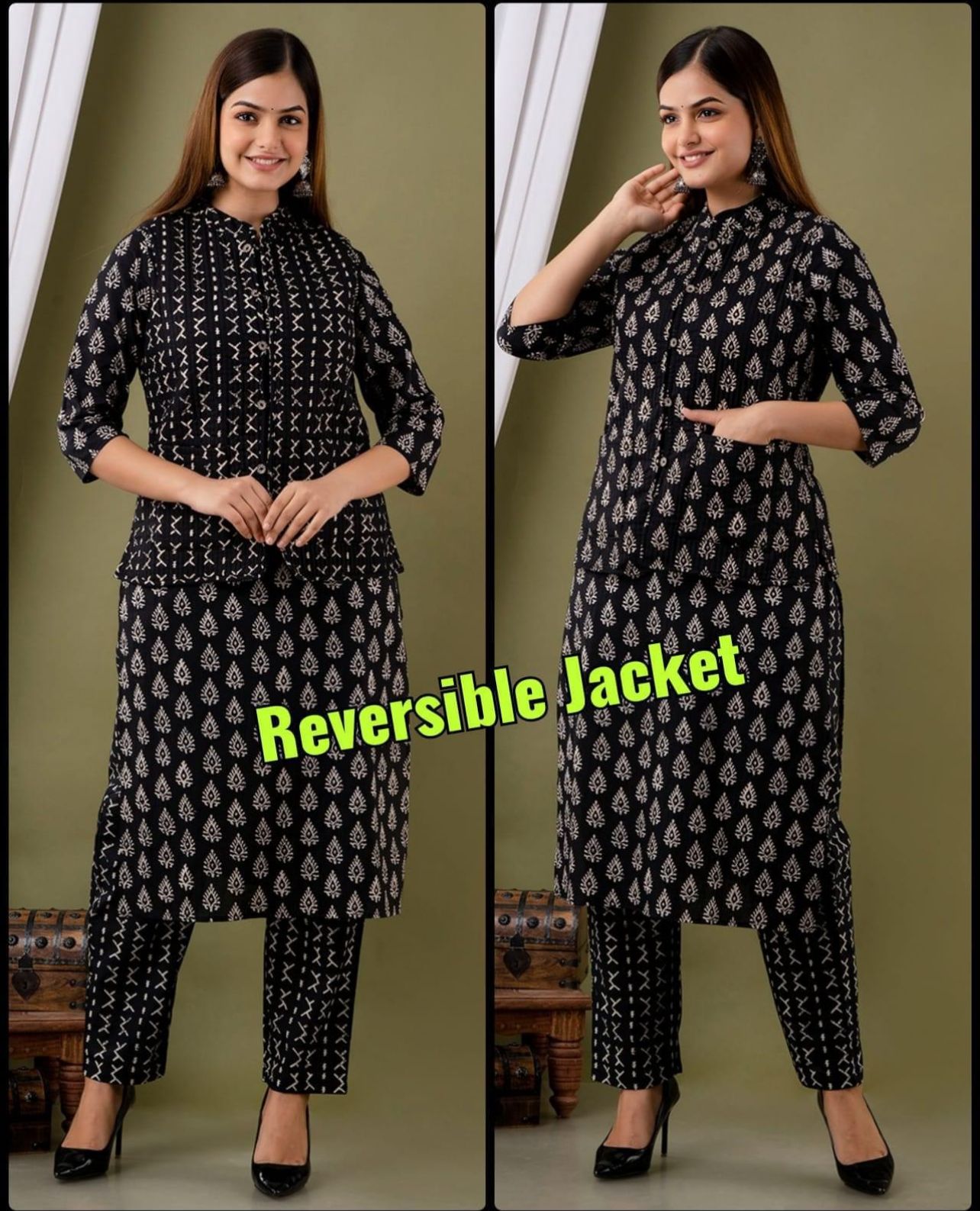 Kurti pant set with a quilted jacket - WishTown Fashion Club®