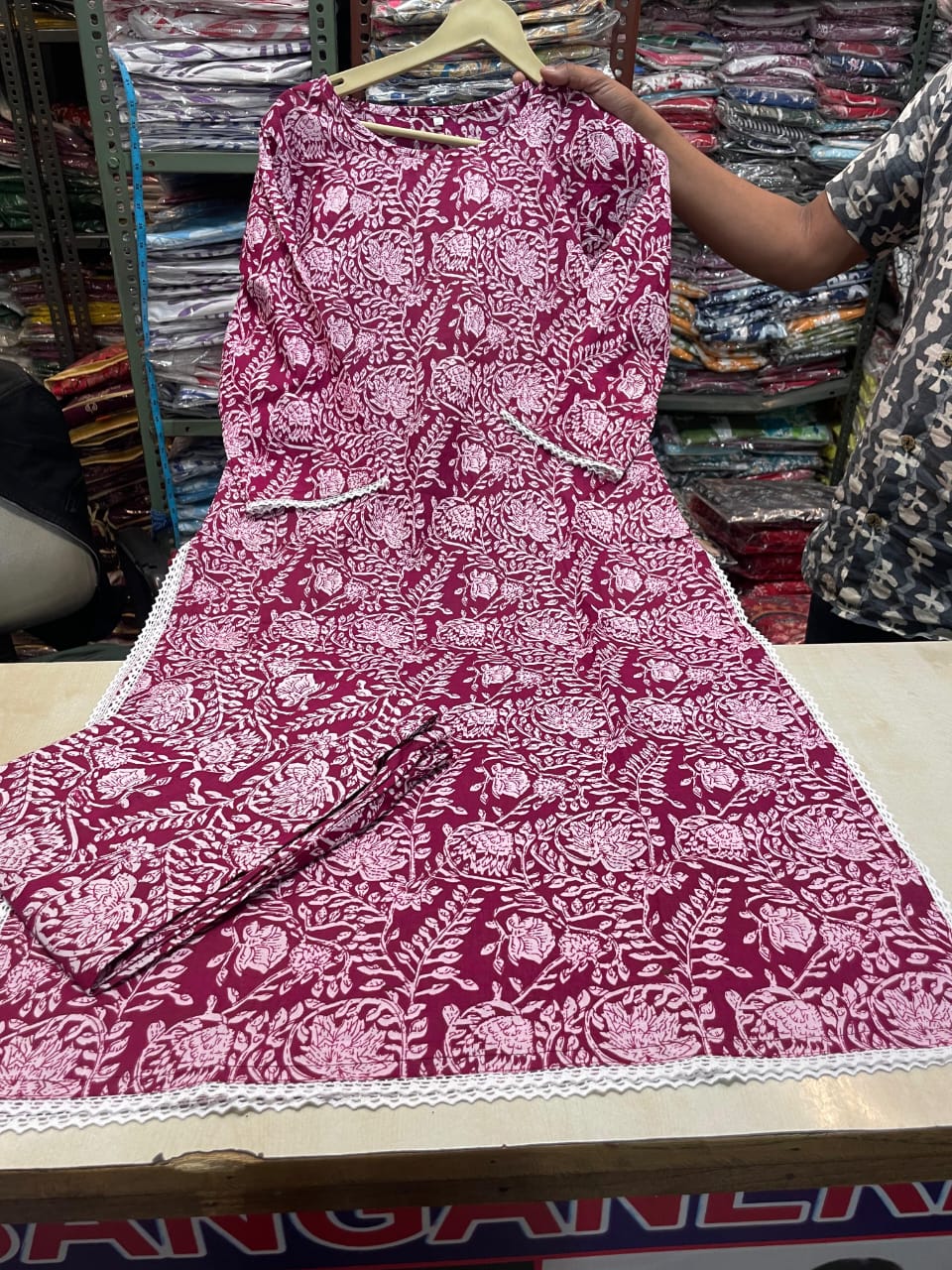 Cotton kurti pant set with cotton jacket - WishTown Fashion Club®