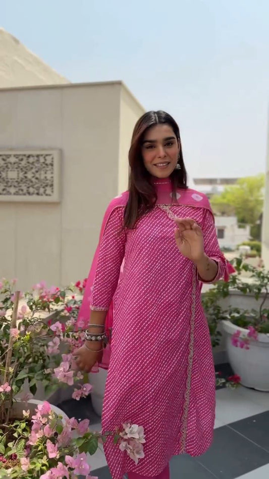 Pink cotton Angrakha style suit set front view - WishTown Fashion Club