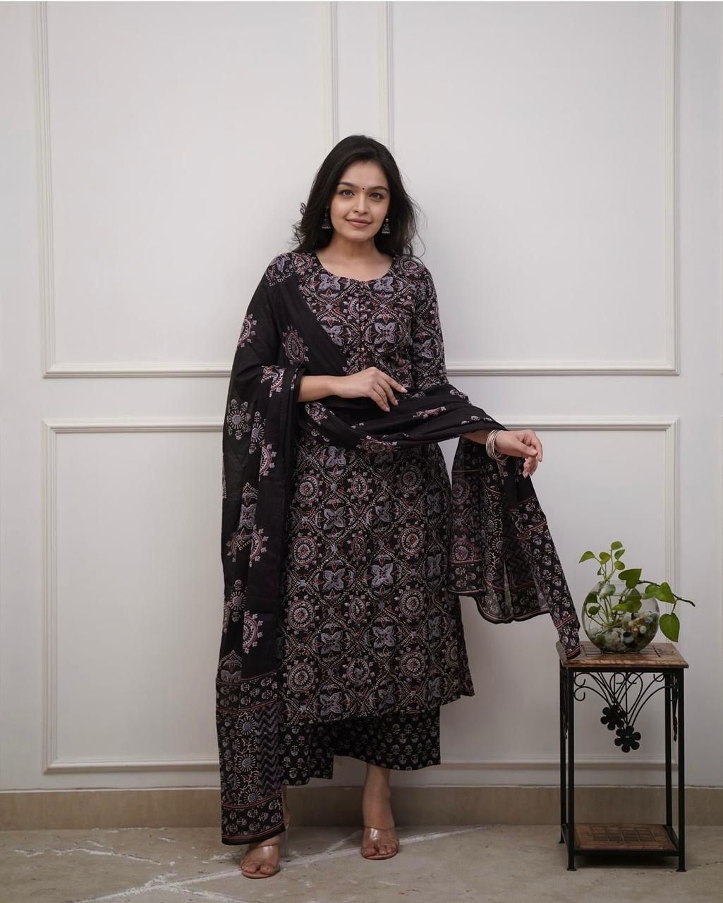 Three piece cotton kurta pant dupatta set - WishTown Fashion Club®