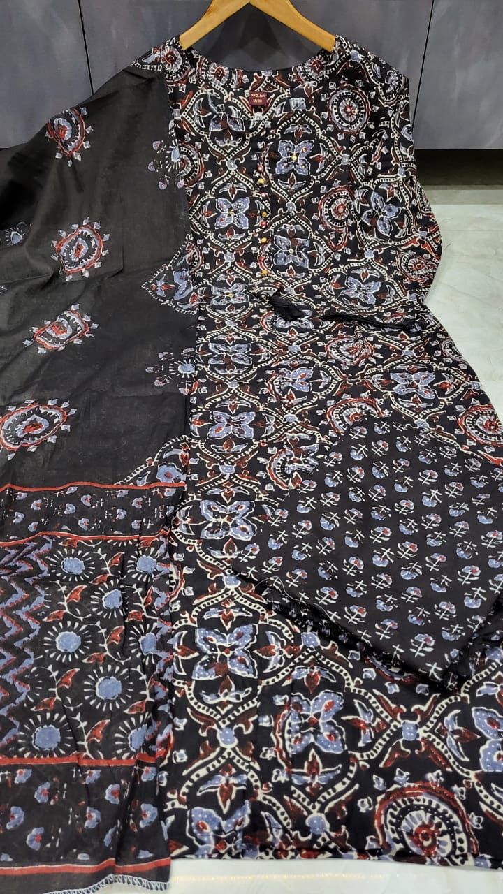 Three piece cotton kurta pant dupatta set - WishTown Fashion Club®