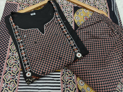 Black cotton ethnic kurti palazzo dupatta set full length look - WishTown Fashion Club