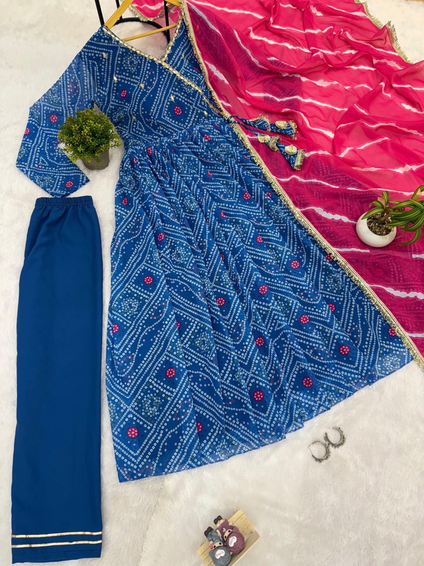 Sky blue festive wear Anarkali gown set with heavy flare - WishTown Fashion Club