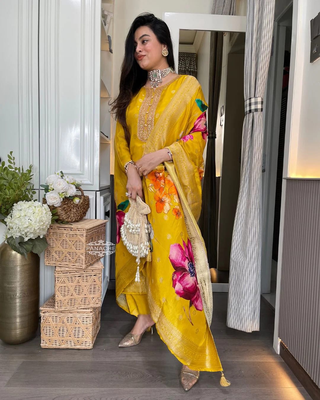 Pure viscose jacquard embroidered kurta set - WishTown Fashion Club®