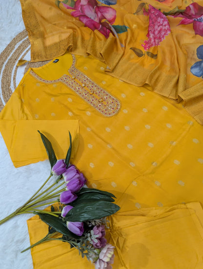 Pure viscose jacquard embroidered kurta set - WishTown Fashion Club®