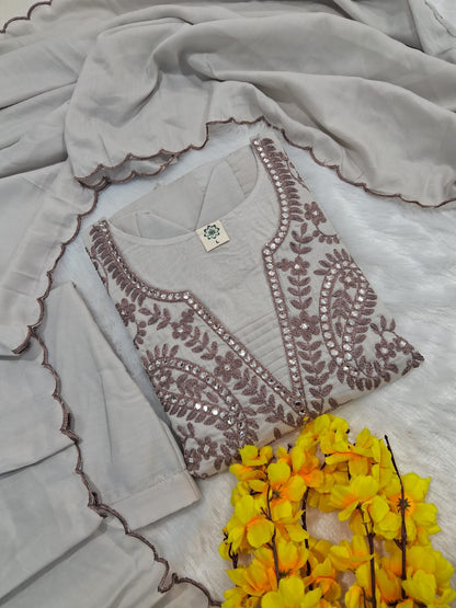 Muslin cotton suit set embroidery work - WishTown Fashion Club®