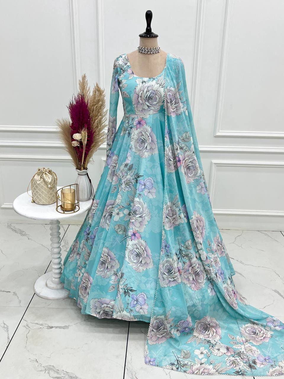 Georgette anarkali gown and dupatta set - WishTown Fashion Club®