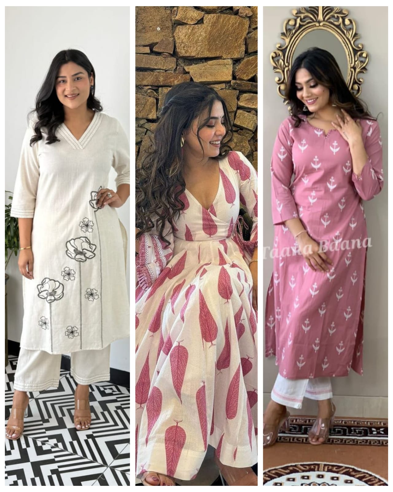 Multicolour three piece ethnic combo set full length display - WishTown Fashion Club