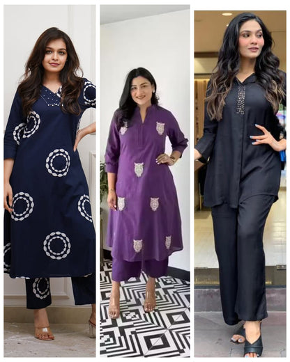 Multicolour women 3 piece combo set front view stylish ethnic wear - WishTown Fashion Club