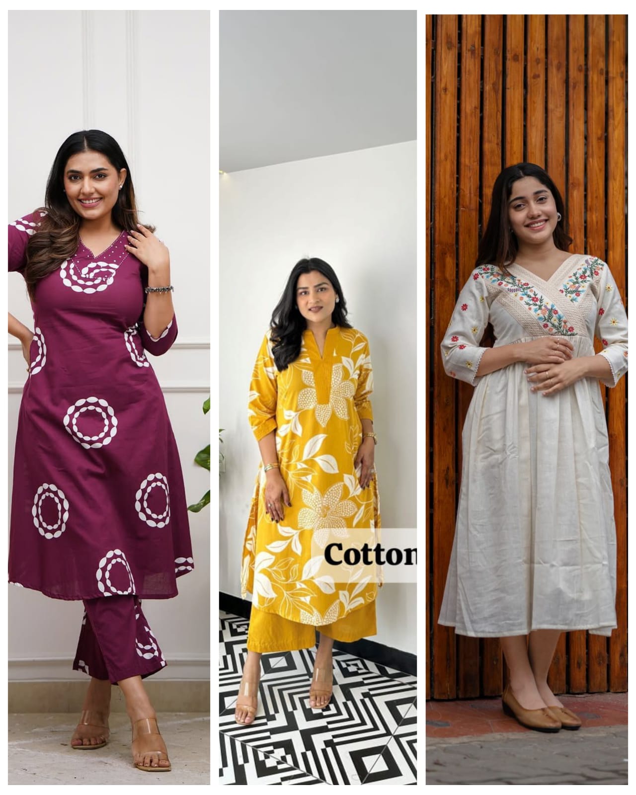 Multicolour ethnic wear combo pack close up fabric and stitching details - WishTown Fashion Club