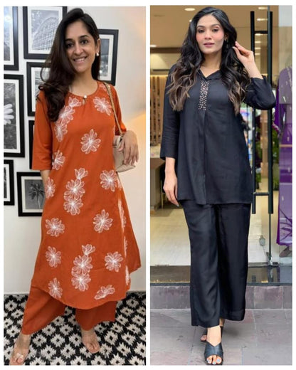 Multicolour special combo set with two stylish outfits full view - WishTown Fashion Club