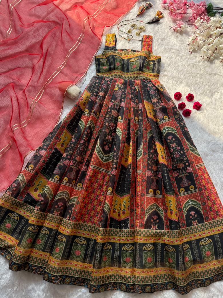 Black party wear Anarkali gown elegant ethnic outfit - WishTown Fashion Club