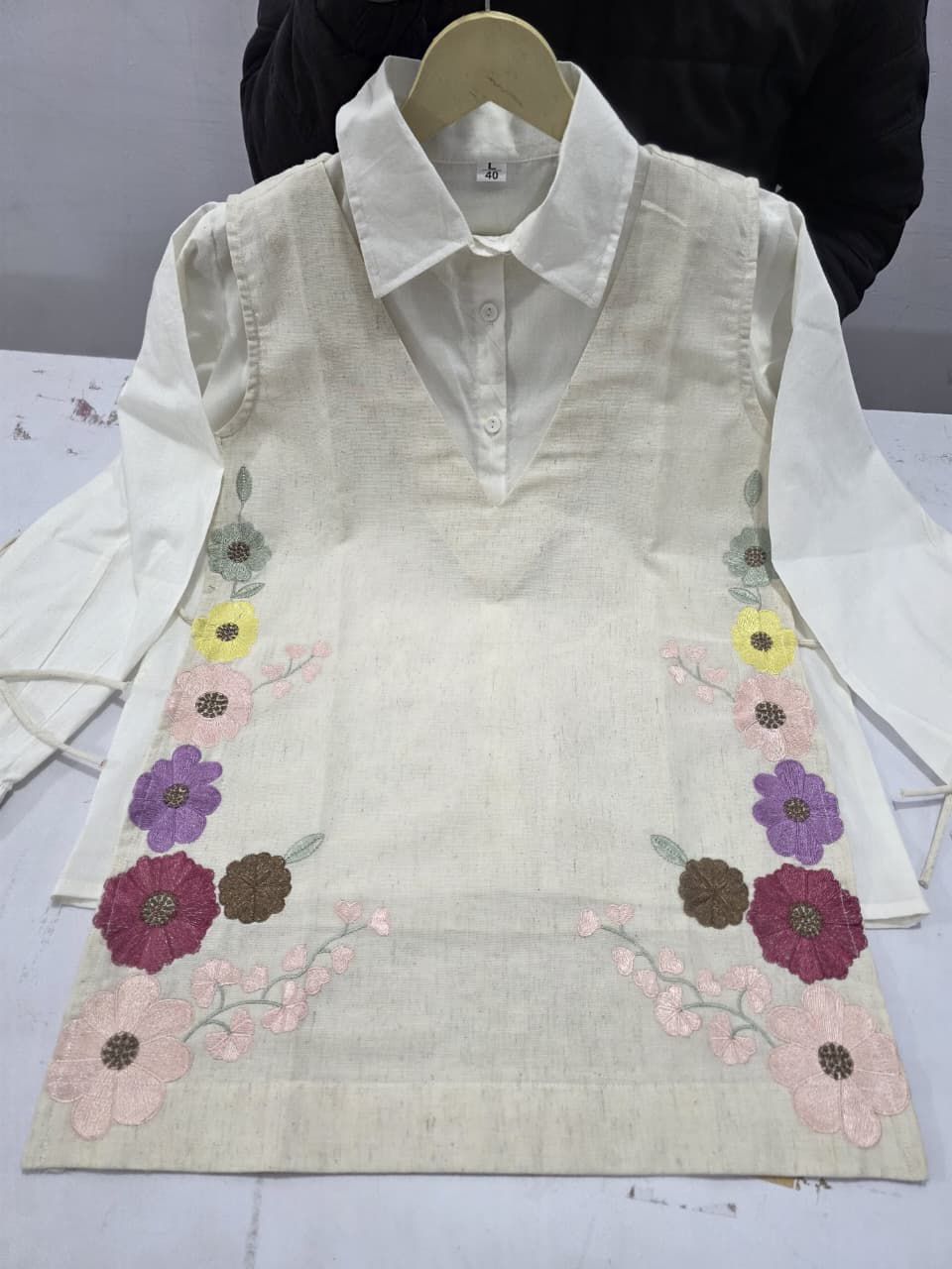 Beige premium cotton and jute co-ord outfit complete look - WishTown Fashion Club