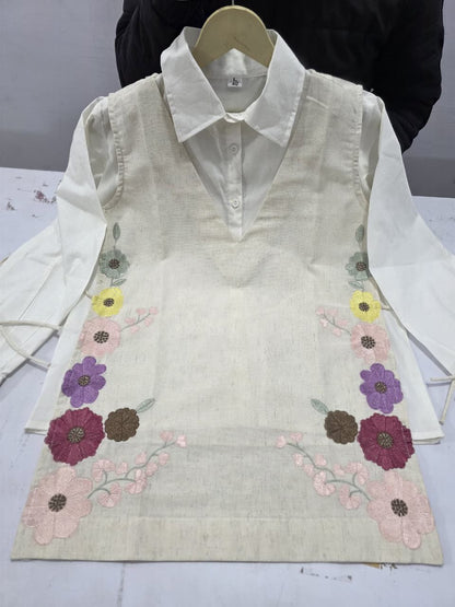 Beige premium cotton and jute co-ord outfit complete look - WishTown Fashion Club