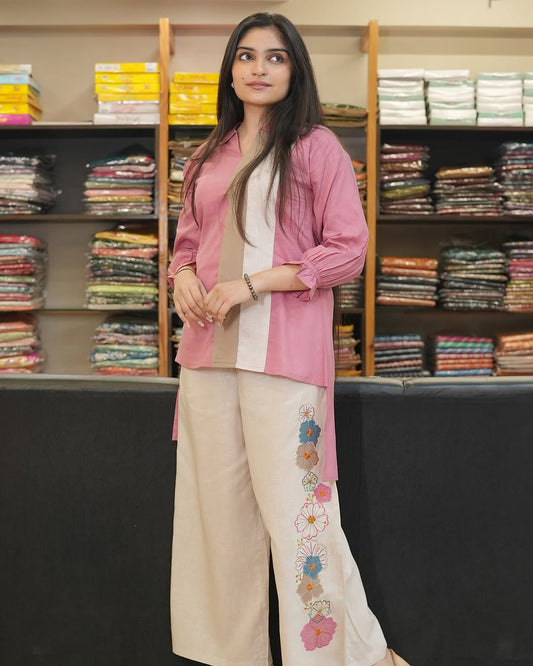 Pink premium cotton kurti plazzo co ord set casual wear - WishTown Fashion Club