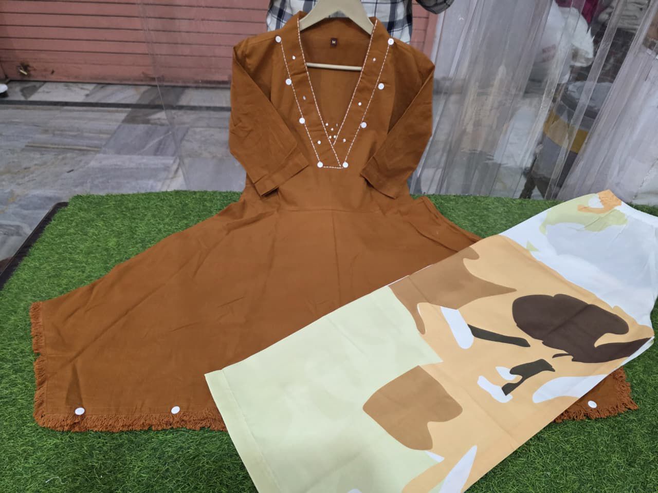 Brown summer wear cotton kurti plazzo co ord set - WishTown Fashion Club