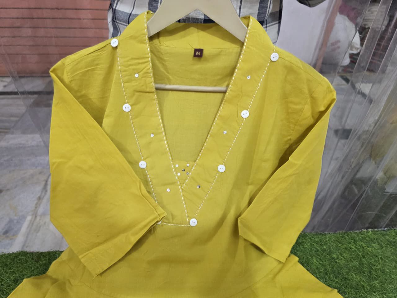 Yellow breathable cotton co ord set detailed fabric look - WishTown Fashion Club