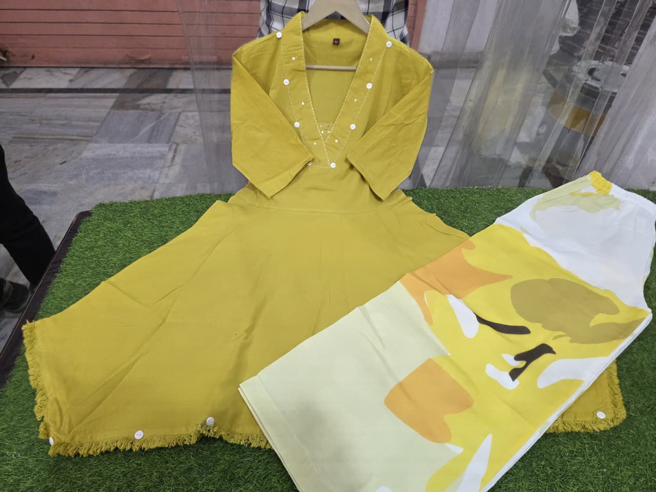 Yellow summer wear cotton kurti plazzo co ord set - WishTown Fashion Club